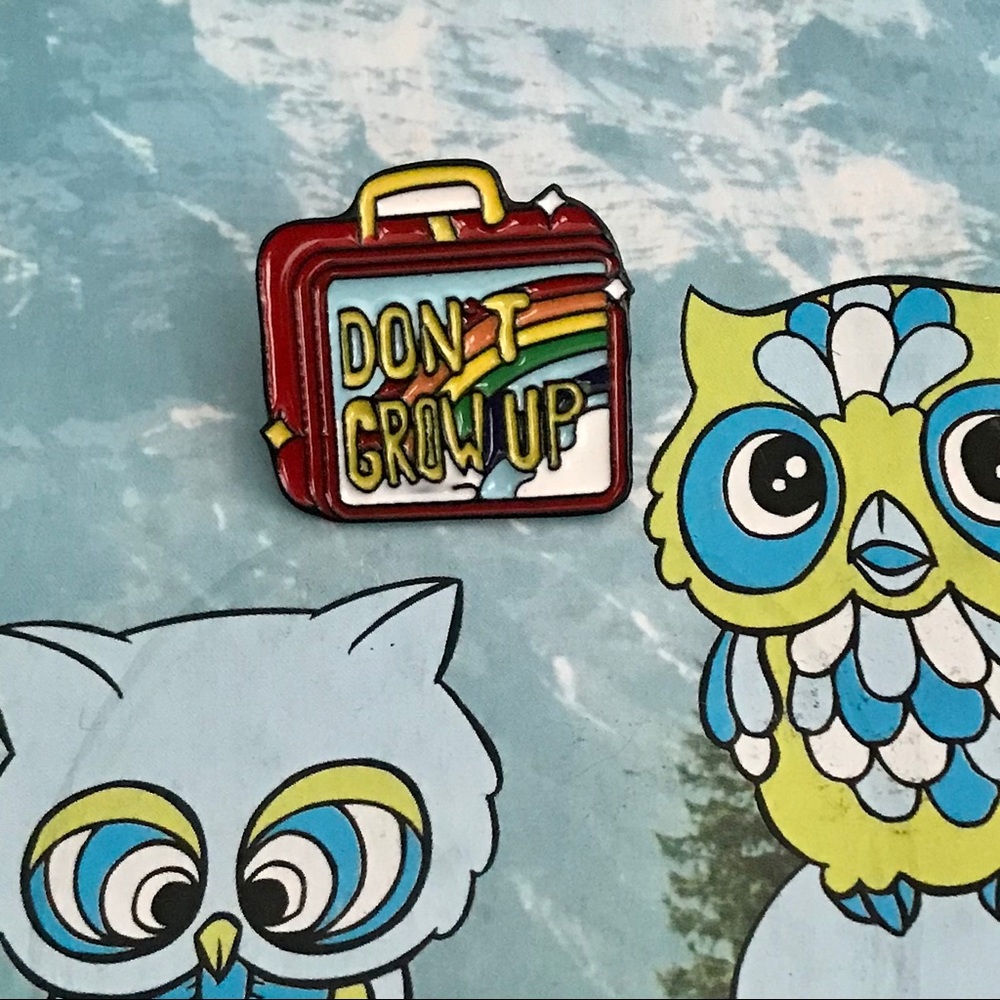 “Don’t Grow Up” retro lunchbox pin
